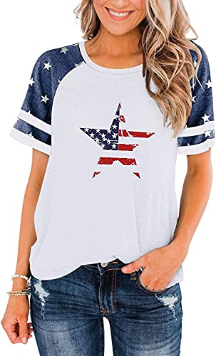 BANGELY American Flag T Shirt Women Stars Stripes 4th of July Shirt Raglan Short Sleeve Graphic Patriotic Top Tees (White, Large, l)